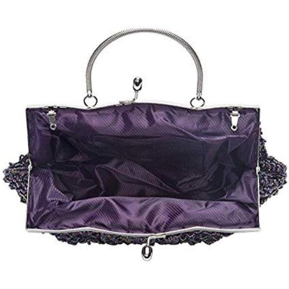 BEADED Sequin Flower Clutch Bag Purple - Picture 5 of 7